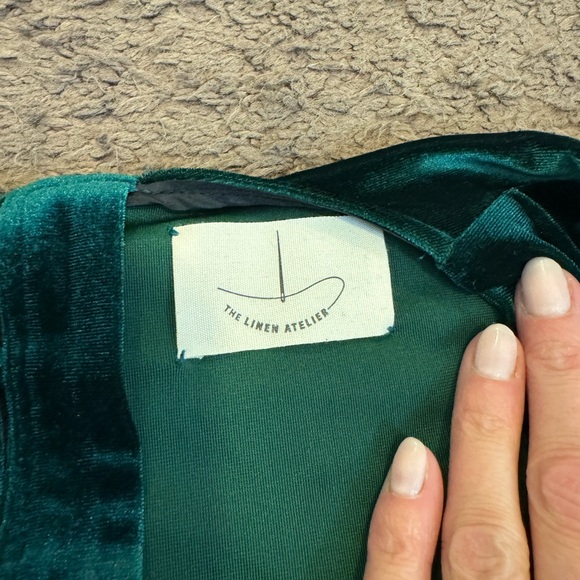 The Linen Atelier Green Cara Velvet Velour Maxi Dress Gown Side Slit L $150 - Picture 9 of 11